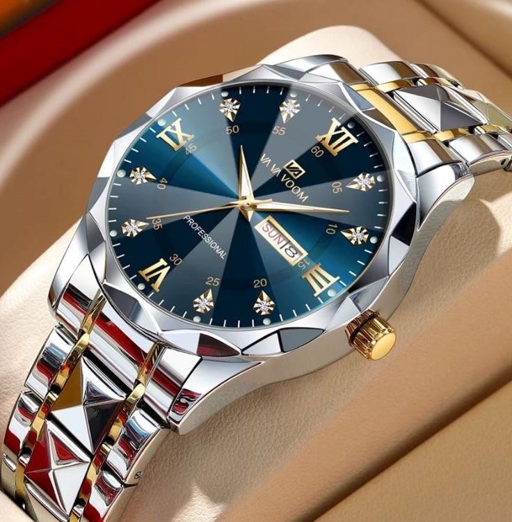 Jewelz Merchants Men’s Luxury Two-Tone Watch – Blue Dial-Father’s Day