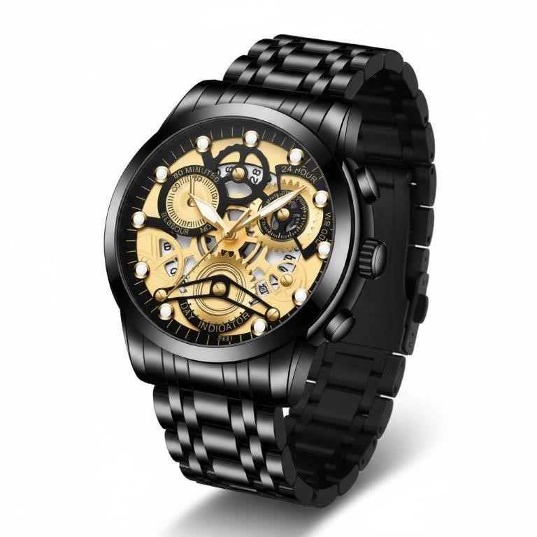 Jewelz Merchants Men’s Luxury Black & Gold Watch-Father’s Day Special