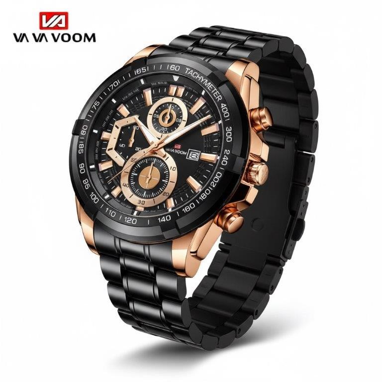 Jewelz Merchants Men’s Black & Rose Gold-Tone-Style Watch-Father’s Day