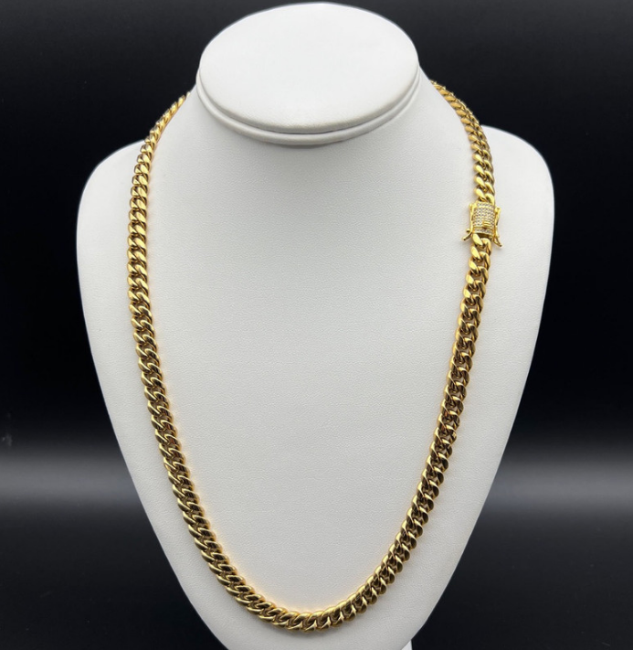 18K Gold-Filled Cuban Necklace with AAA Cubic Zirconia Clasp, 8MM - 60.9cm