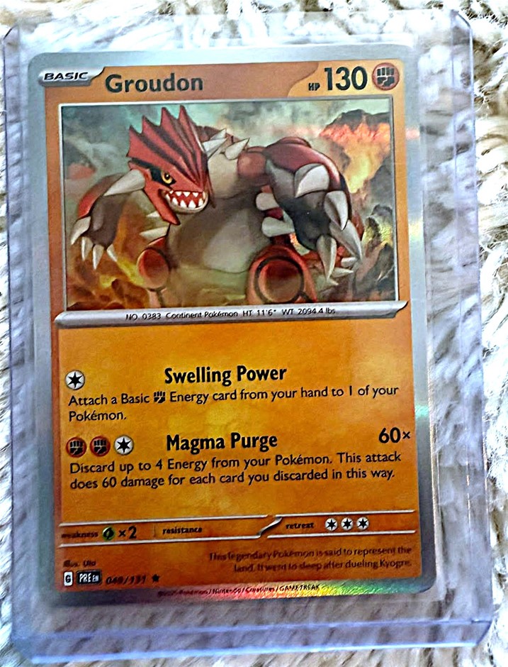 English Groudon 049/131 Reverse Holo Prismatic Evolutions Pokémon Card.