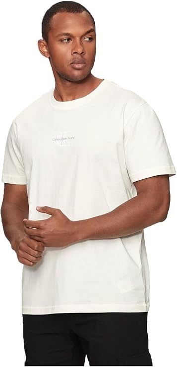 CALVIN KLEIN Men's Monogram T-Shirt, Medium, Ivory (YBI), J30J325649. RRP: