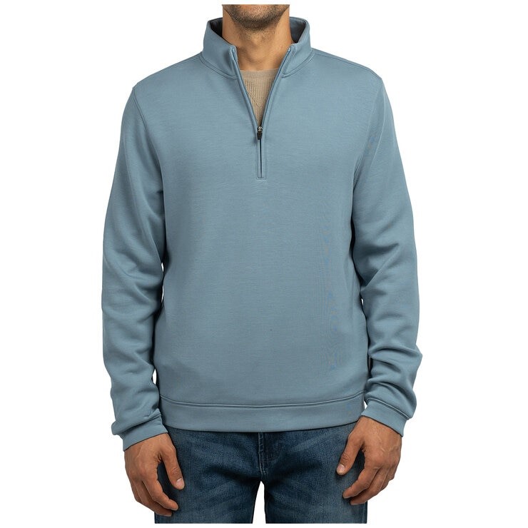SCOTT BARBER Men's 1/4 Zip Sweater, Size M, 78% Modal, Blue. NB: faint mino