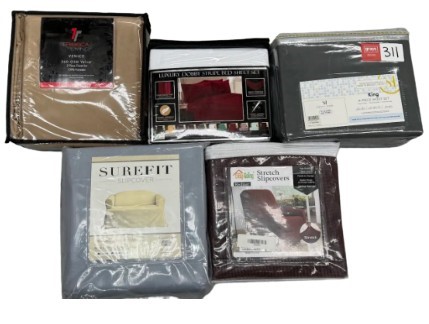 Assorted Bedding/Slipcovers 2 X Slipcovers, 3 x Bedsheet sets.