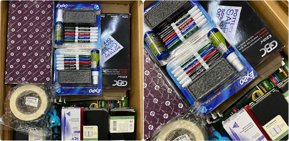 BOX OF ASSORTED OFFICE & STATIONERY SUPPLIES: Folders, Binders, Markers, Pa