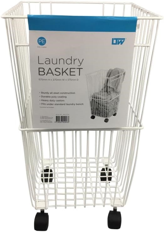 LT WILLIAMS Laundry Basket with Castors, White, 67.5H x 57.5W x 37.5D cm. N