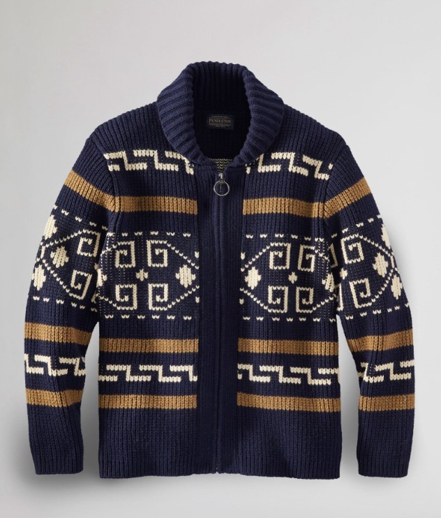 Pendleton Men's The Original Westerley Zip Up Cardigan Sweater, Navy/Brown,