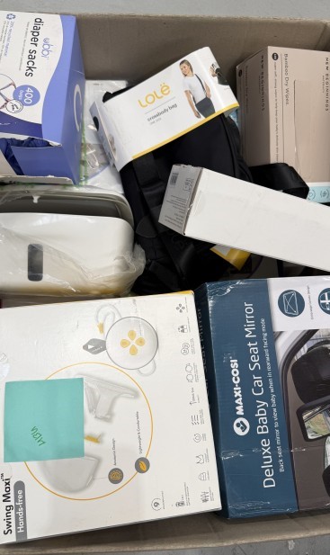Assorted Box of Baby Items, brands incl: Medela, V-tech, Maxi-Cosi, Boppy a