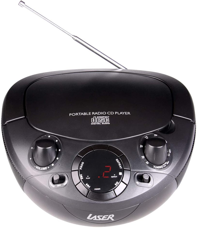 LASER CD Boombox with AM/FM Radio, Black. NB: no box