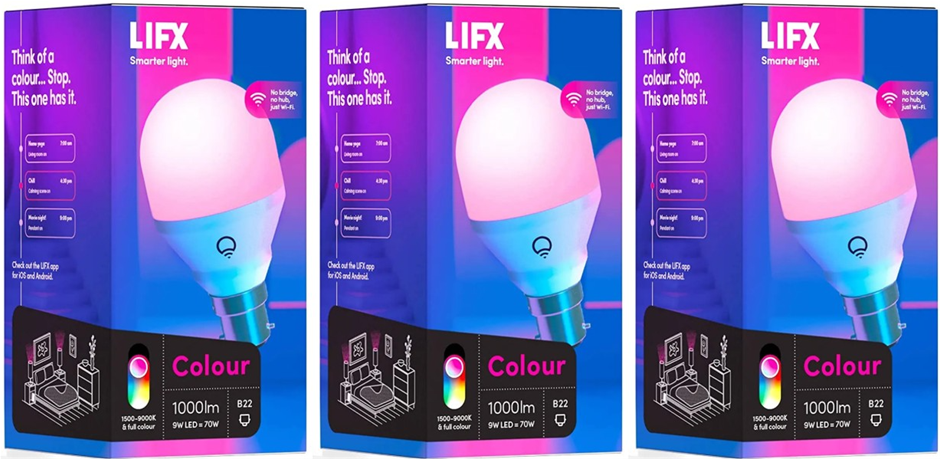 3 x LIFX Colour A60 1000 lumens [B22 Bayonet Cap], Billions of Colours and