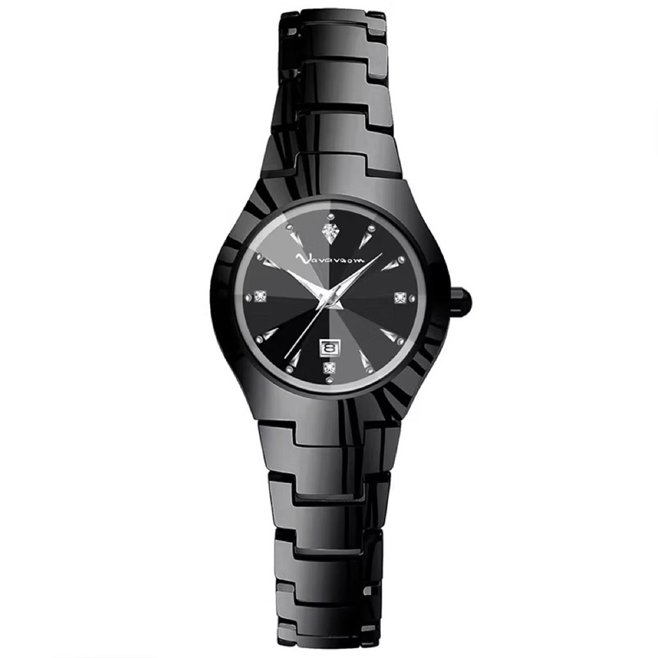 Women's Crystal Encrusted Luxe Quartz  Watch with Metal Strap - Black