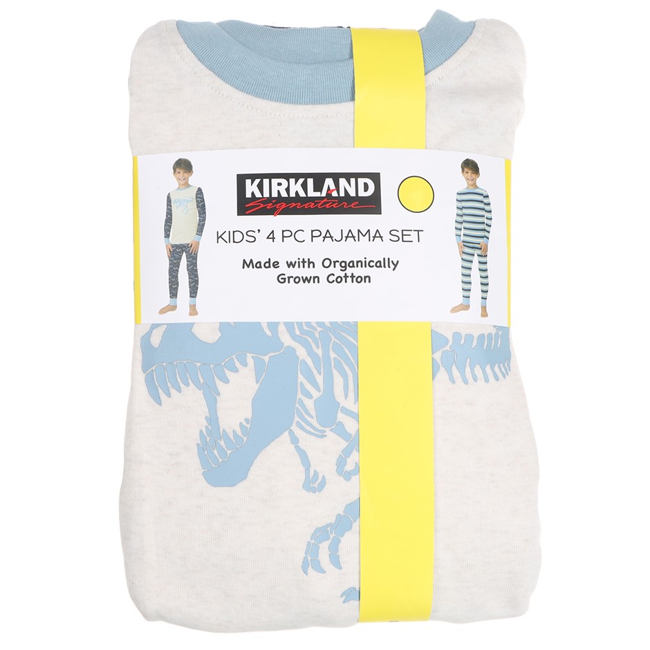 2 x SIGNATURE Boy's 4pc Organic Cotton Pajama Set, Size 4, Dinosaur Blue.
