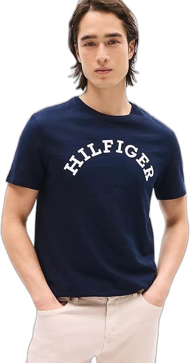 TOMMY HILFIGER Men's Arched Tee Shirt, Size S, Desert Sky, XM03817. RRP: $6