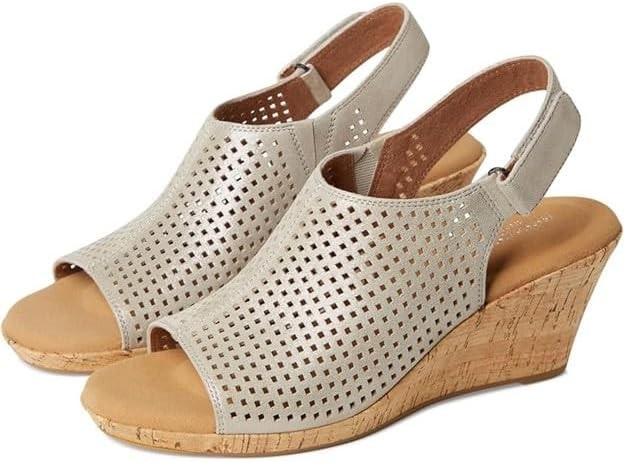 ROCKPORT Women's Briah Perf Sling Wedge Sandal, US5.5W/EU35.5, Metallic Kha