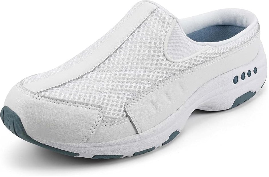 EASY SPIRIT Womens Traveltime Slip On Your Shoes, Size 6M, White/Light Blue