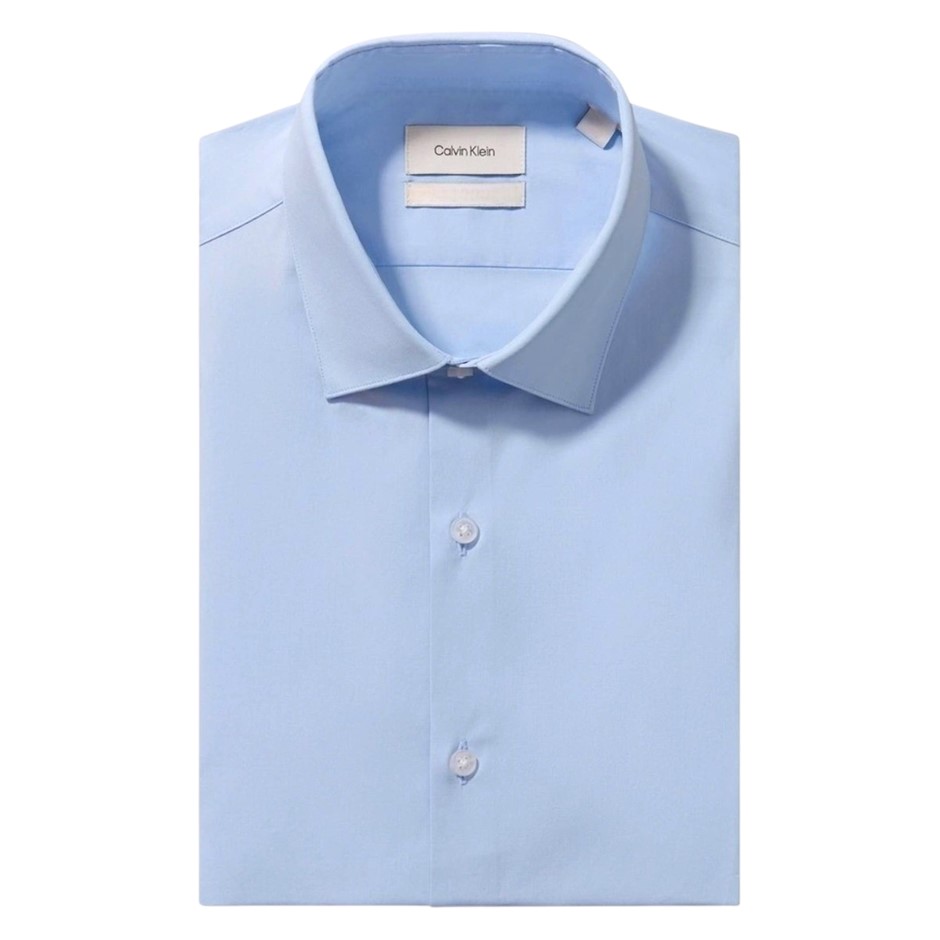 CALVIN KLEIN Men's Slim L/S Poplin Shirt, Size 40/86, Sky Blue (BSKY), COSS