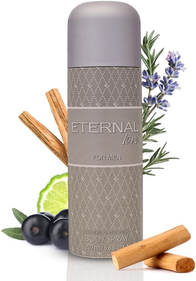 ETERNAL LOVE Body Spray Silver for Men, 200ml.