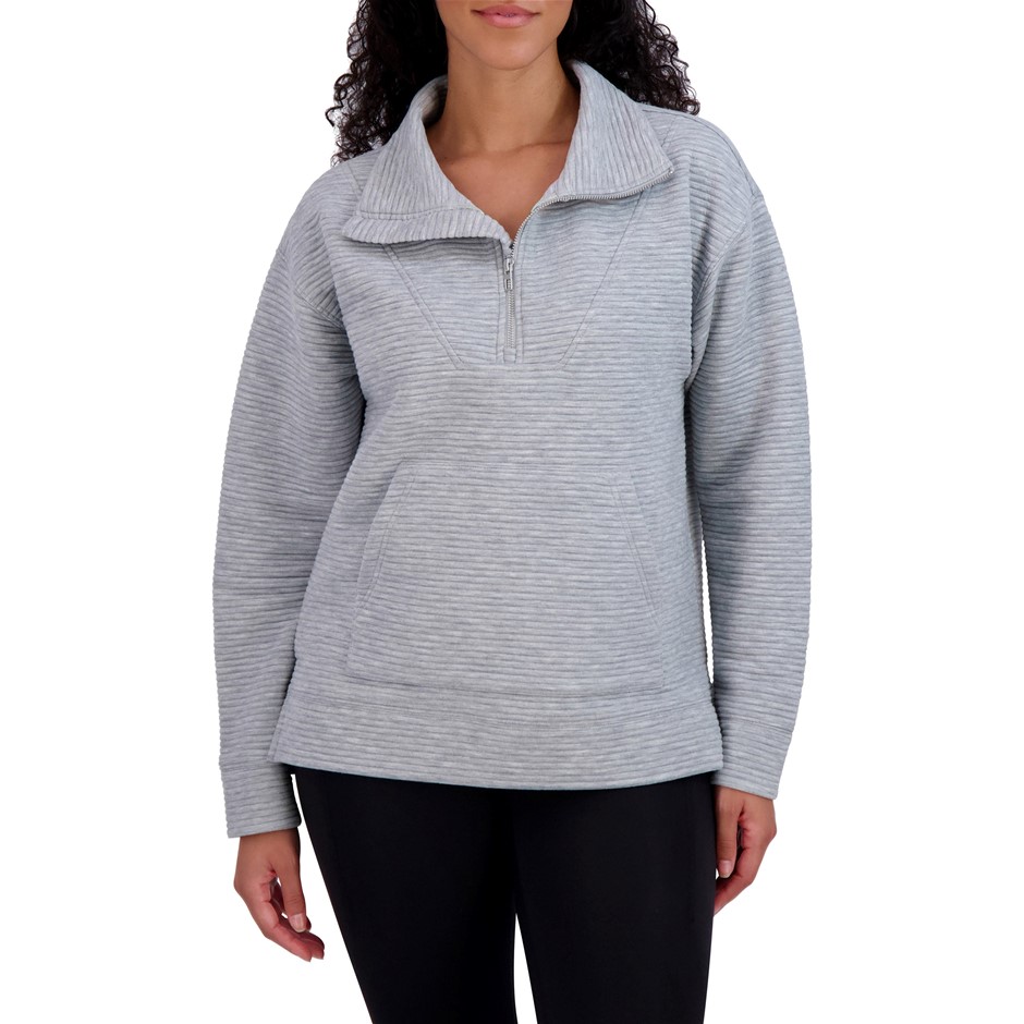 SIGNATURE Women's Ottoman Half Zip, Size L, Grey. Buyers Note - Discount F