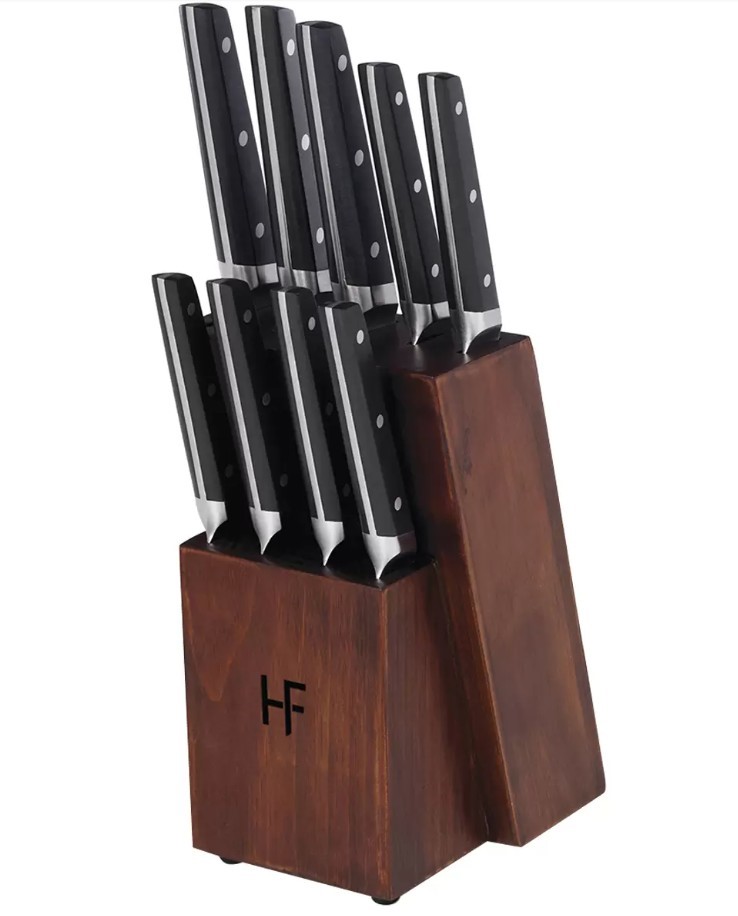 HAMPTON FORGE Knife Block Set 10 Piece, Black. N.B: 1 x knife is missing. <