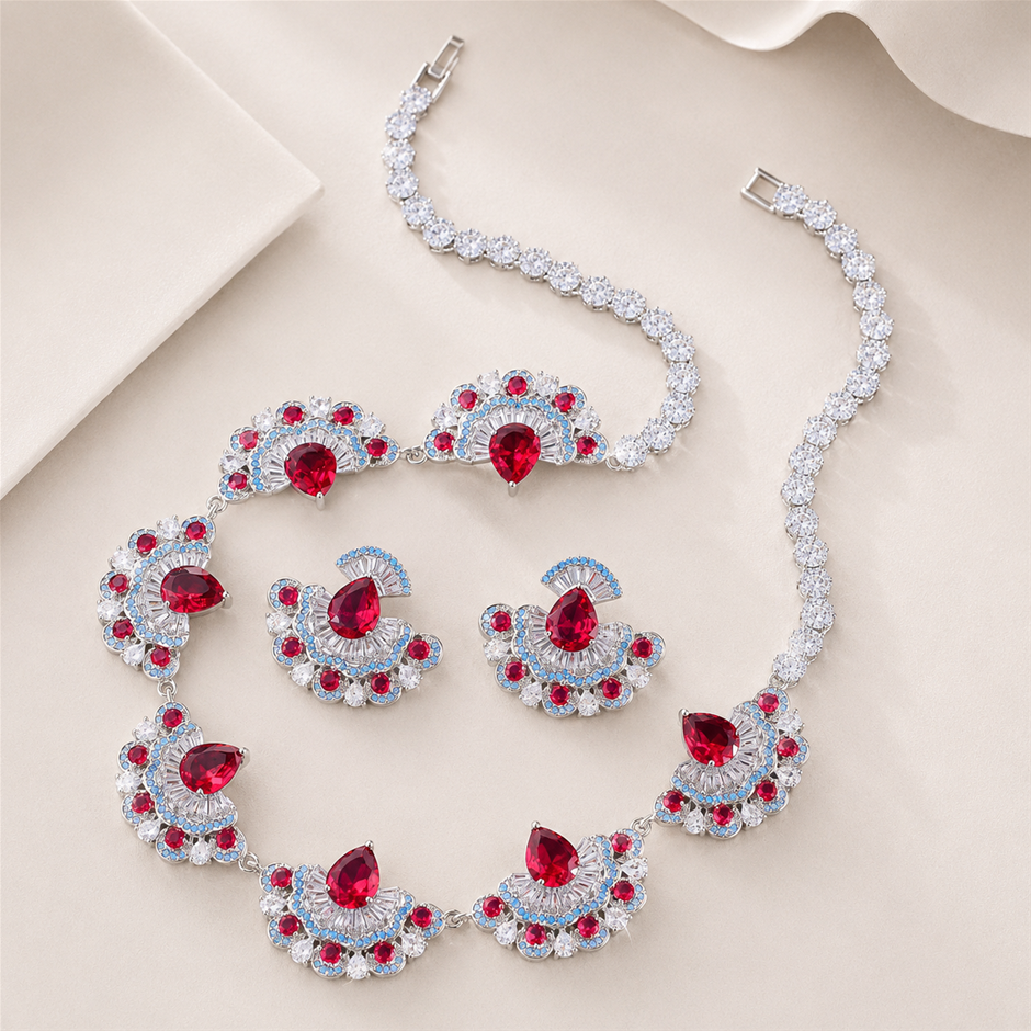 Ornate Fan Link Design AAA+ Cubic Zirconia Jewellery Set