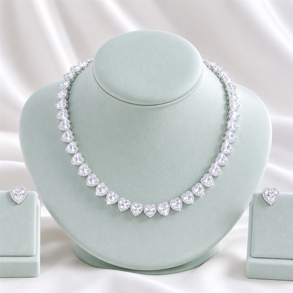Heart Link AAA+ Cubic Zirconia Jewellery Set