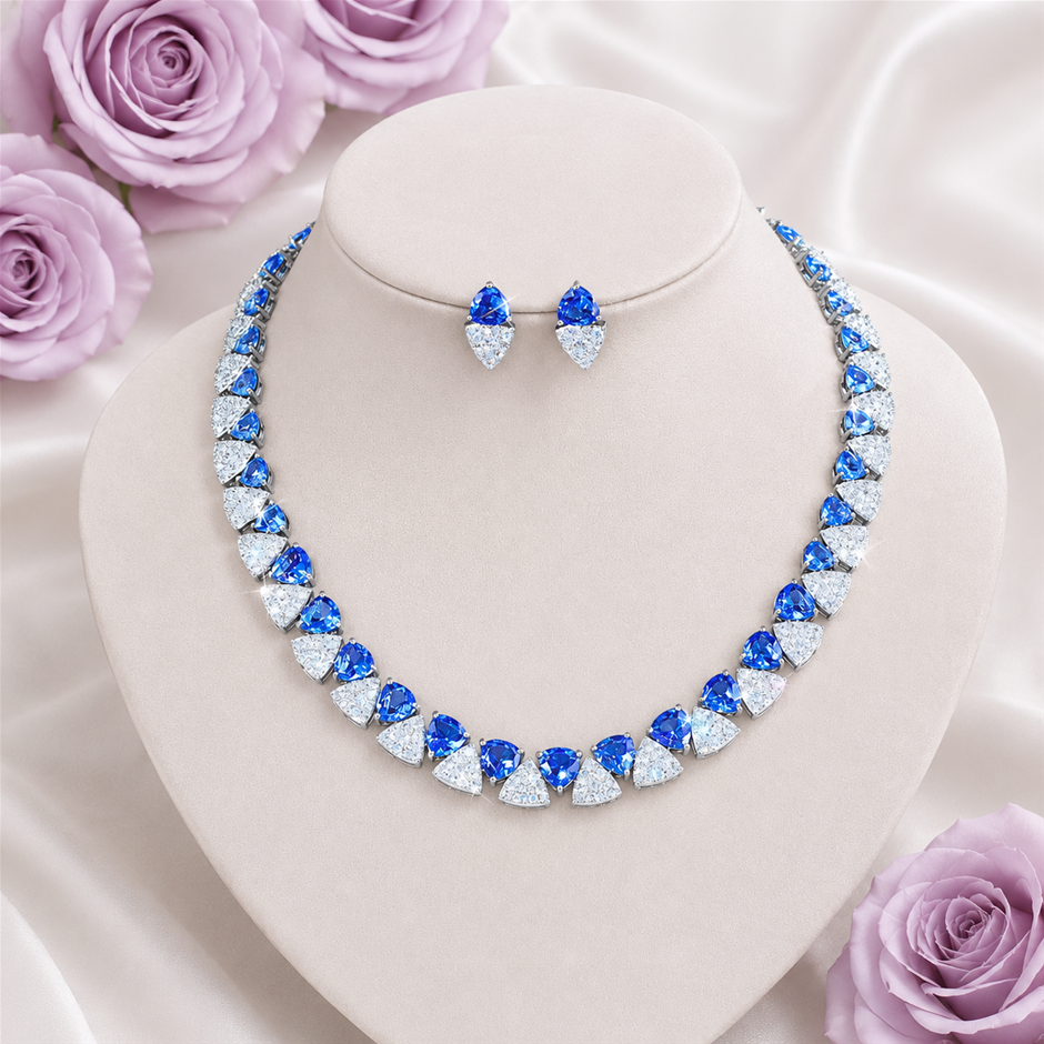 Blue Triangle Design with AAA+ Cubic Zirconia Jewellery Set
