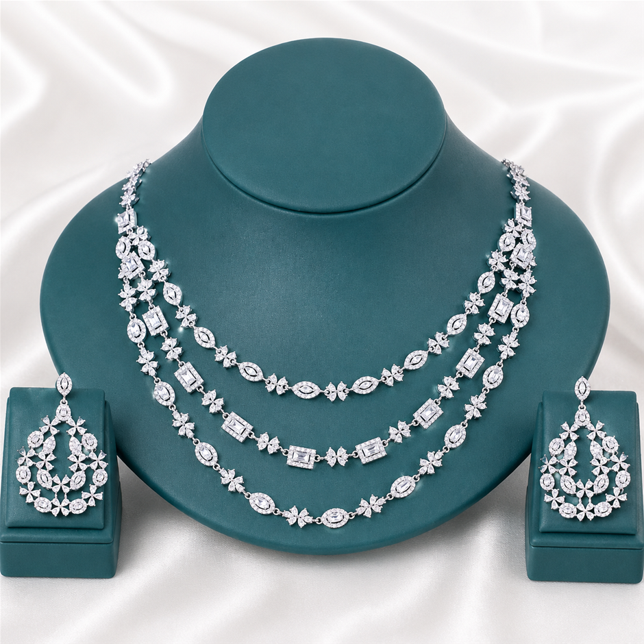 3 Layers AAA+ Cubic Zirconia Jewellery Set