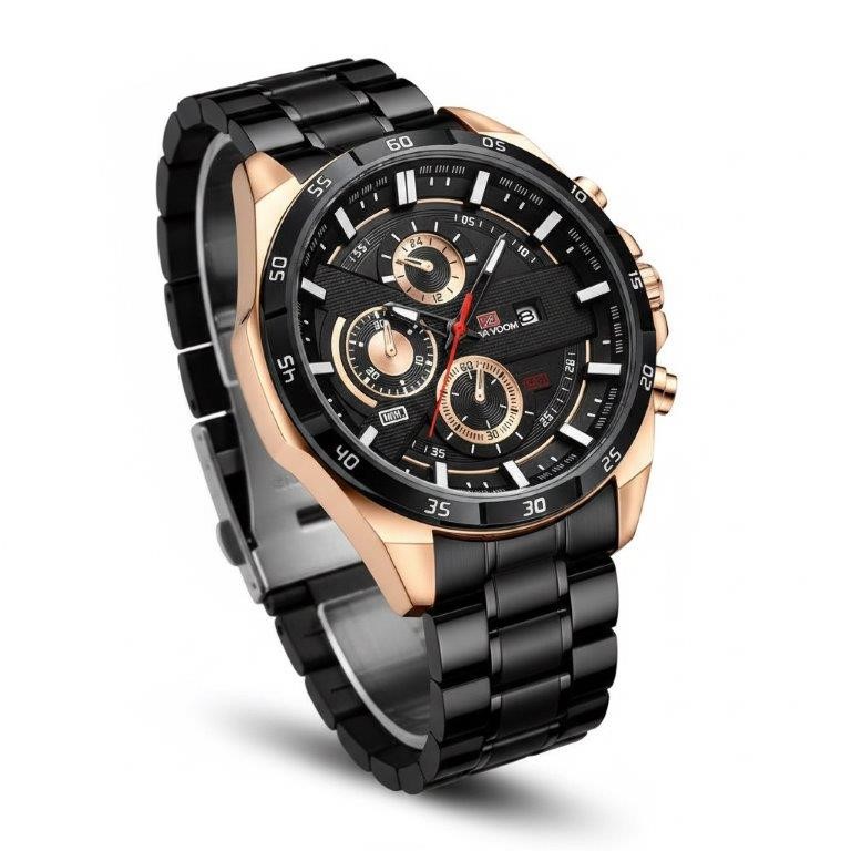 Jewelz Merchants Men’s Black & Rose Gold-Tone Sport Watch