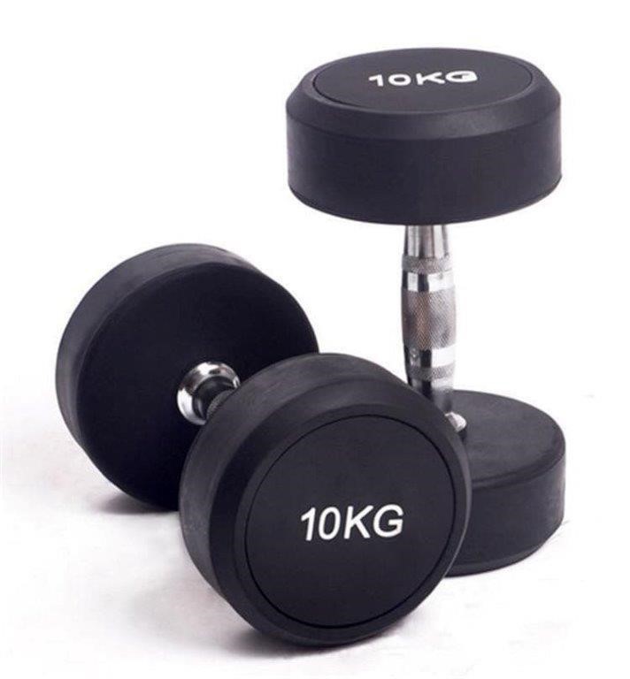 Pair of Round Rubber Dumbbells, 10kg.