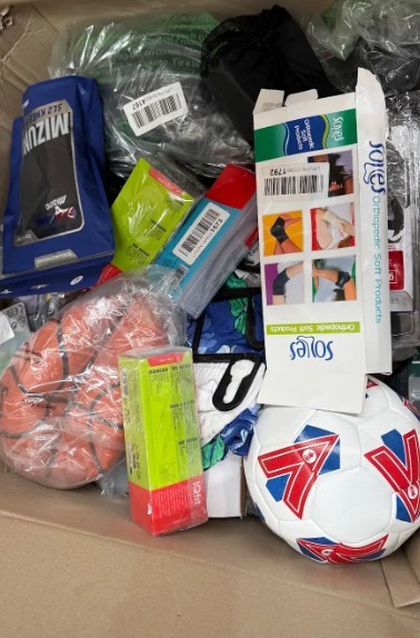 Assorted Box of Sporting Goods incl: Balls, Orthopedic Items and more.  Ite