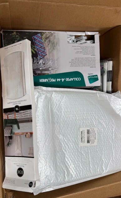 Assorted Box of Household Items including Wall Decals, Laundry Items and mo