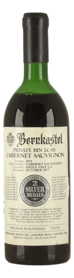 Bernkastel Private Bin LC4B Cabernet Sauvignon 1974 (1x 738mL) Barossa Vall