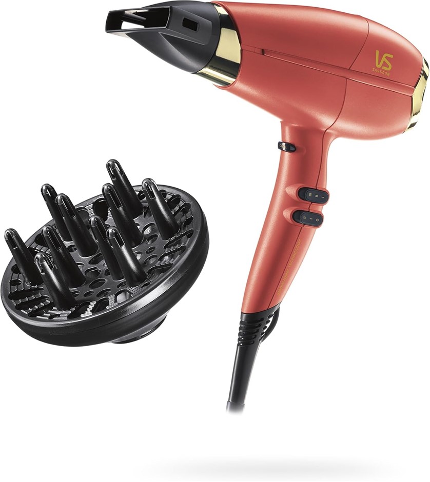 VS SASSOON Enrich Salon Hair Dryer, Coral. N.B: Damaged packaging.