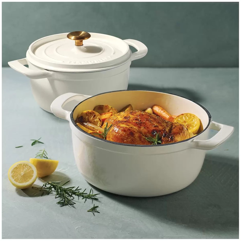 TRAMONTINA Dutch Oven Cast Iron 3.7L & 5.6L, Marshmallow. NB: Small pot has