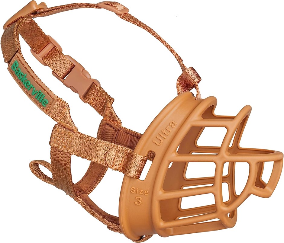 2 x BASKERVILLE Ultra Dog Muzzle, Tan, Size 6 XL. NB: Minor use, damaged pa