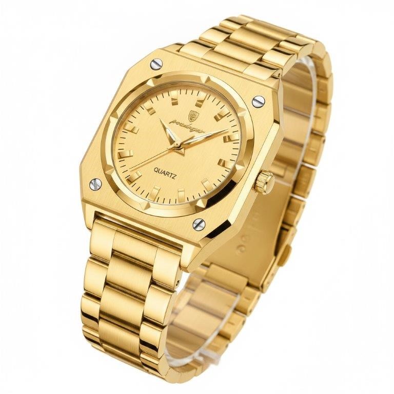 POEDAGAR Men's Two-Tone Simulated Diamond Watch with Premium Gift Box