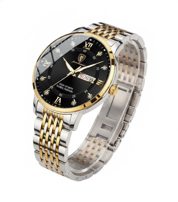 POEDAGAR Men's Two-Tone Simulated Diamond Watch with Premium Gift Box