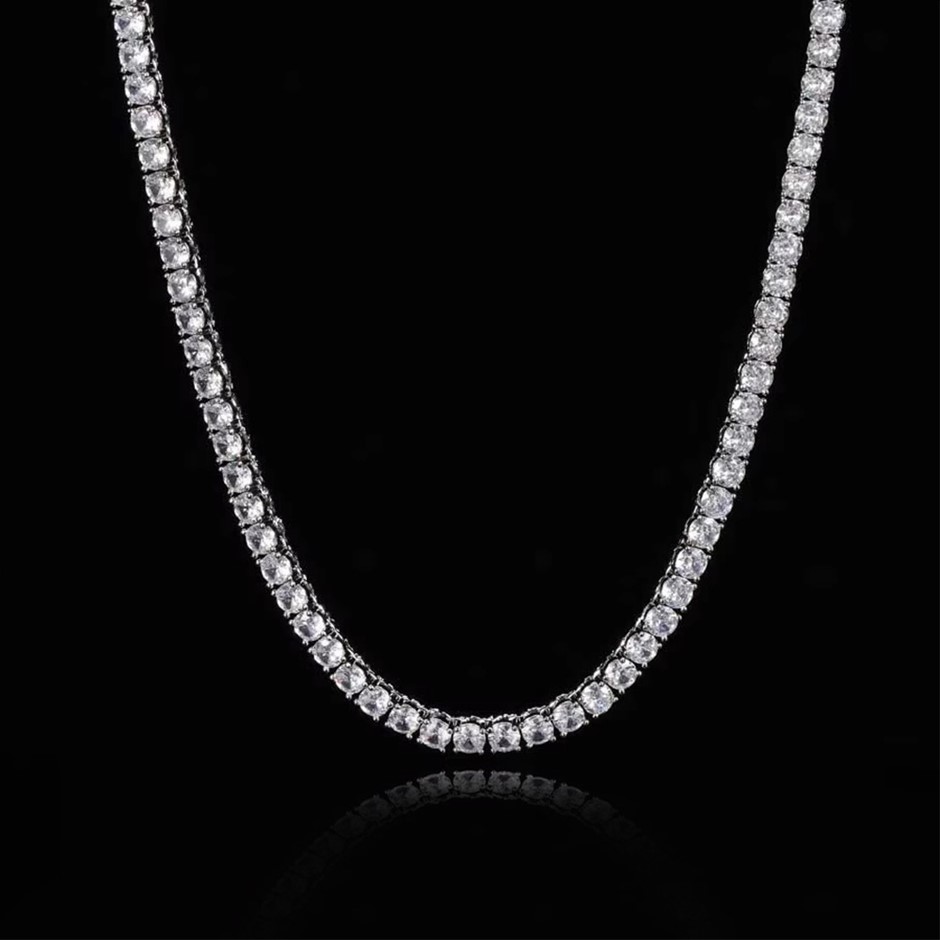 18K White Gold-Filled Tennis Neckace Round Cut AAA+ Cubic Zirconia - 55.8cm
