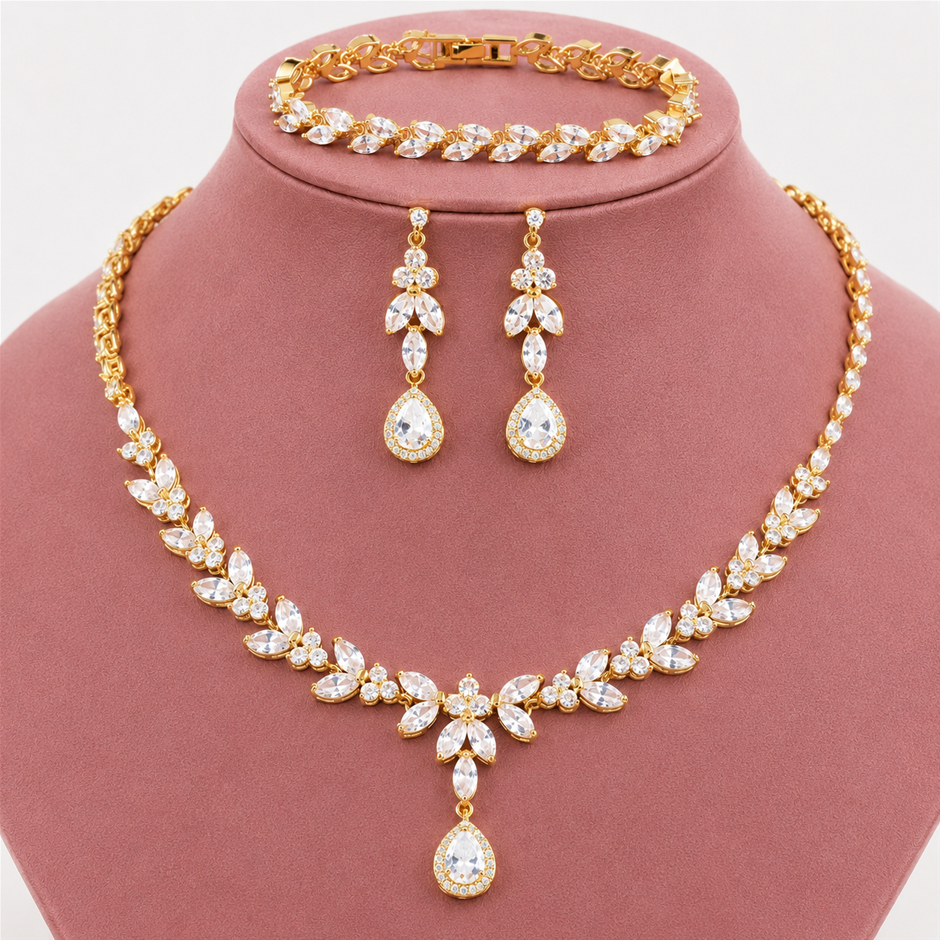 18k Gold Plated AAA+ Cubic Zirconia Jewellery Set