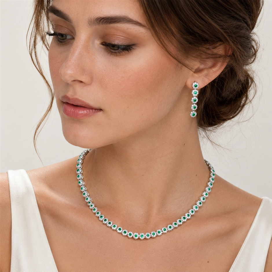 Flower Design AAA+ Cubic Zirconia Jewellery Set