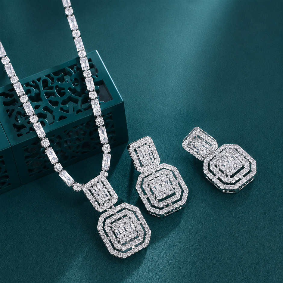 Shiny Baguette AAA+ Cubic Zirconia Jewellery Set