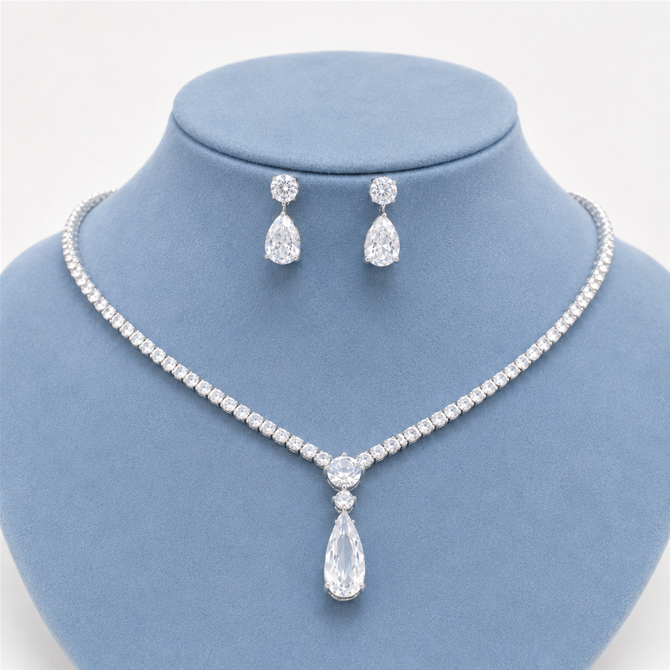 Large Tear Drop AAA+ Cubic Zirconia Jewellery Set