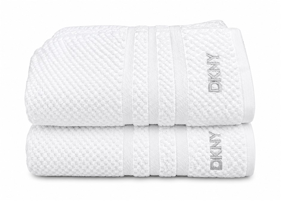 2 x DKNY Bath Towel 100% Cotton, White (76cm x 147cm)