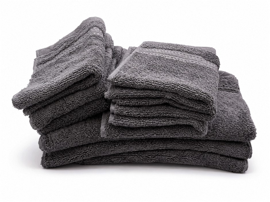 PURELY INDULGENT 9pc Hand Towel (6) & Wash Cloth (3), Gray