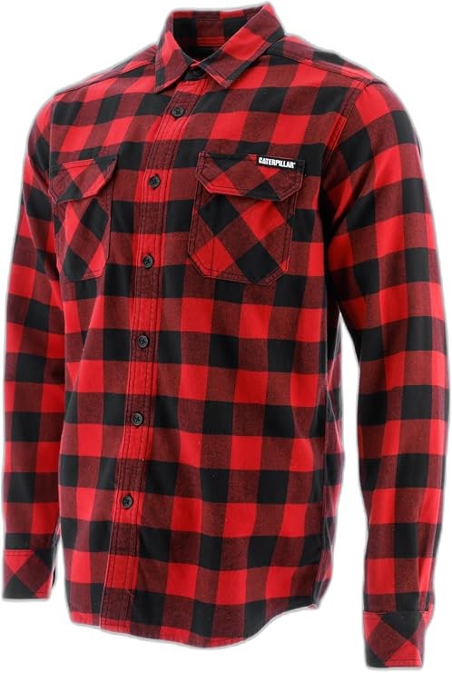 Caterpillar CAT Men's Plaid Shirt, Buffalo Check Work Shirt, Red, Size L