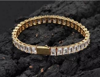 18k Italy Stamped Yellow Gold Filled Tennis Bracelet-Emerald Cut-20cm