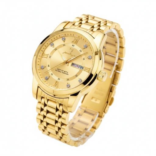 POEDAGAR Men's Blue Dial Two-Tone Day Date Quartz Watch with Gift Box