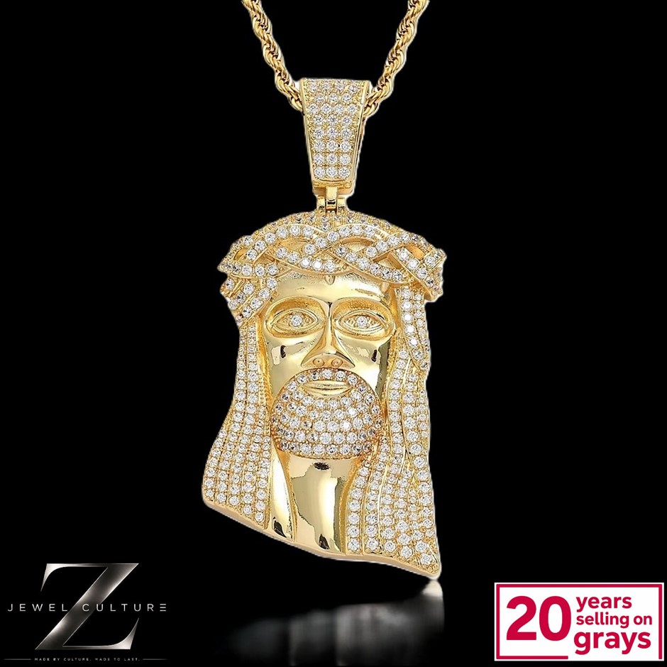 18k Gold Plated Iced Out Jesus Face Pendant