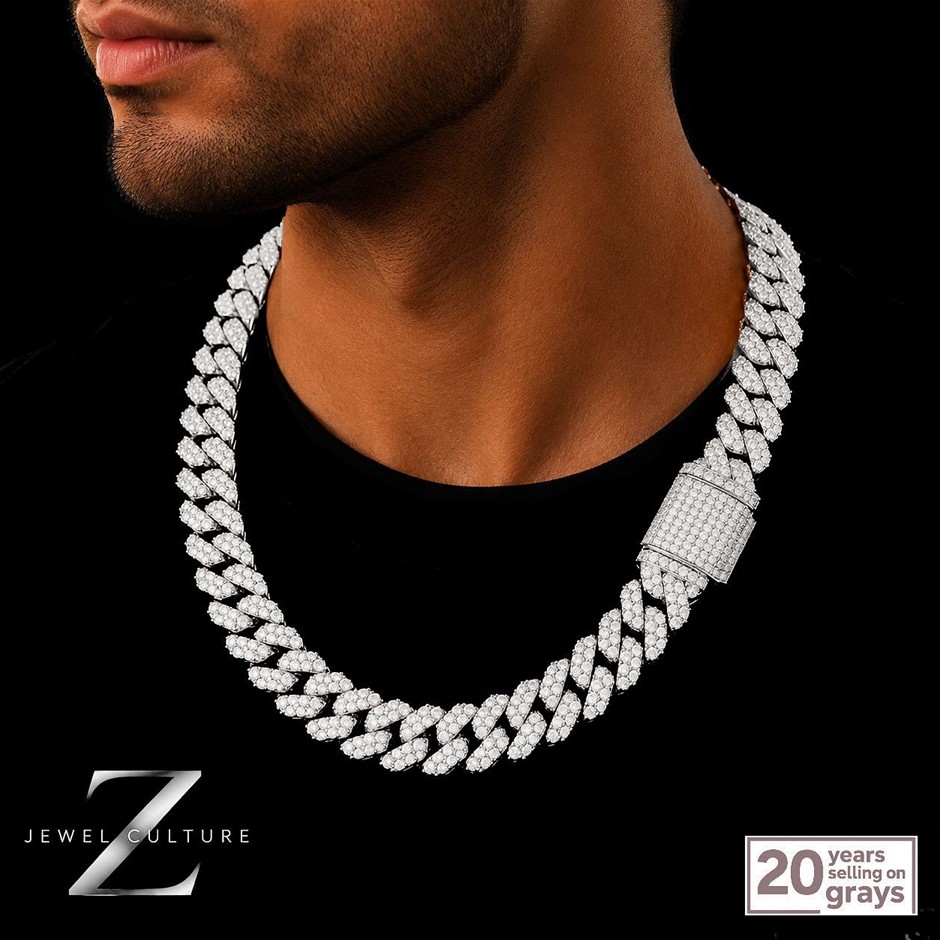White Gold Plated Cuban Link Necklace Full Diamond