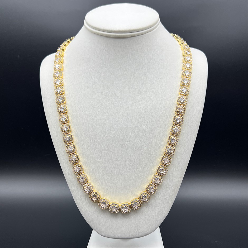 18K Gold-Filled Clustered Necklace AAA+ Cubic Zirconia, 12MM Wide-55.8cm